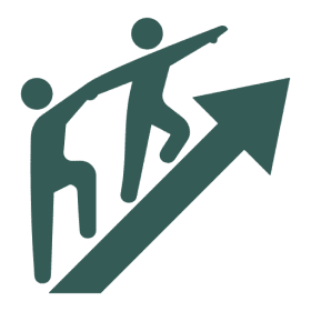 Two figures climbing an upward arrow.